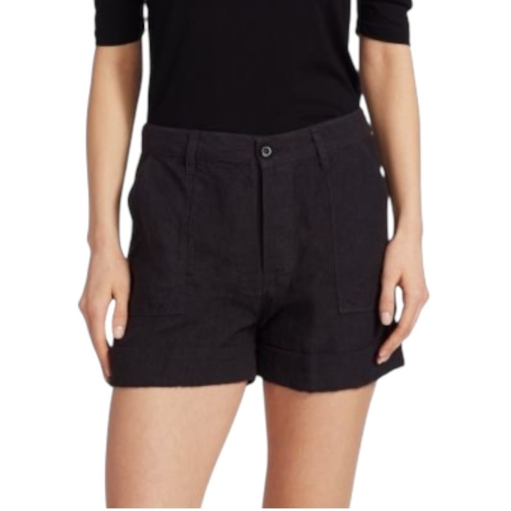 FRAME Shorts Women XS Black Le Beau Linen Cuffed NWT Lagenlook Preppy Summer‎